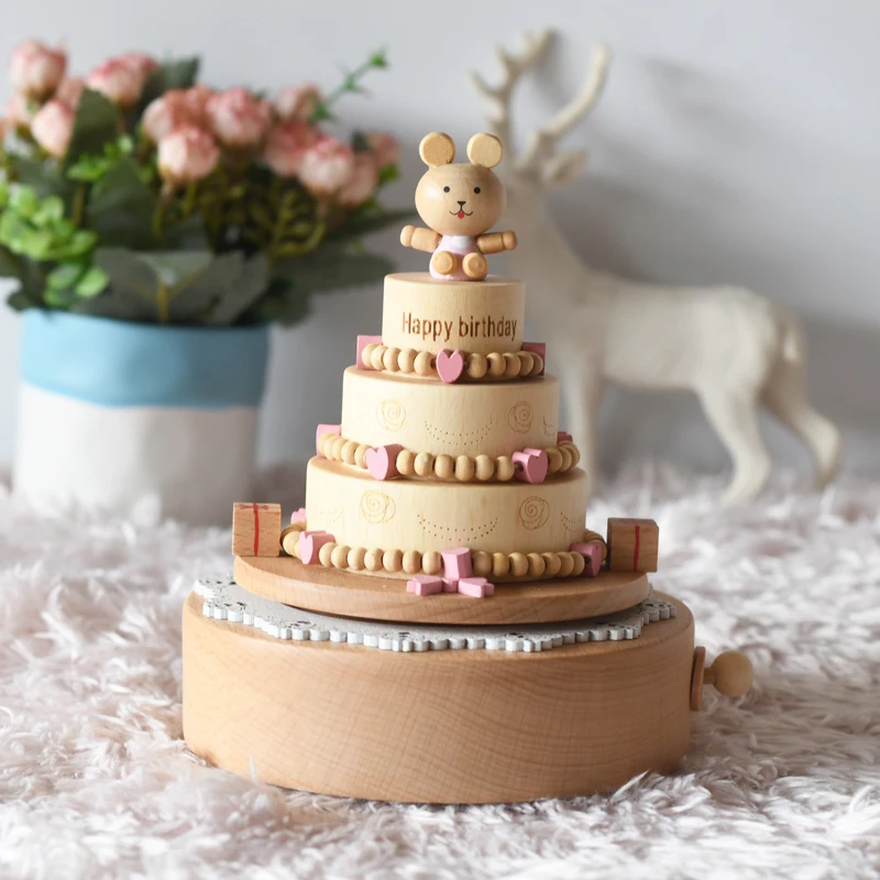 

Rotating Beech Wooden Toy Music Box Happy Birthday Tune Birthday Cake Inspired Gift For Kids