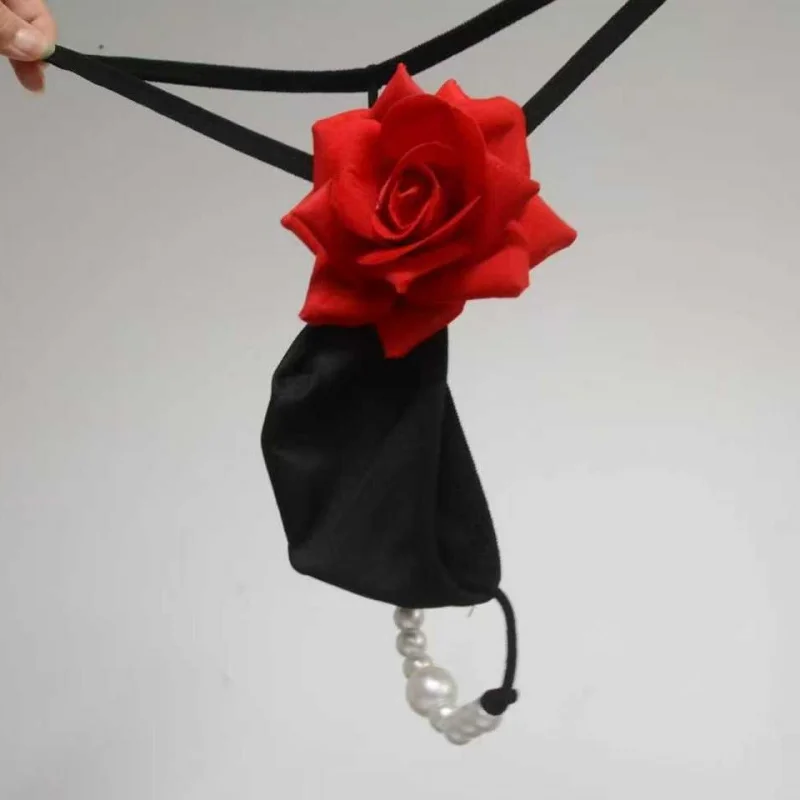 New Men's Sexy Lingerie, Hot and Alluring Men's Rose Pattern Underwear, Breathable Mesh Transparent No-Removal Thong