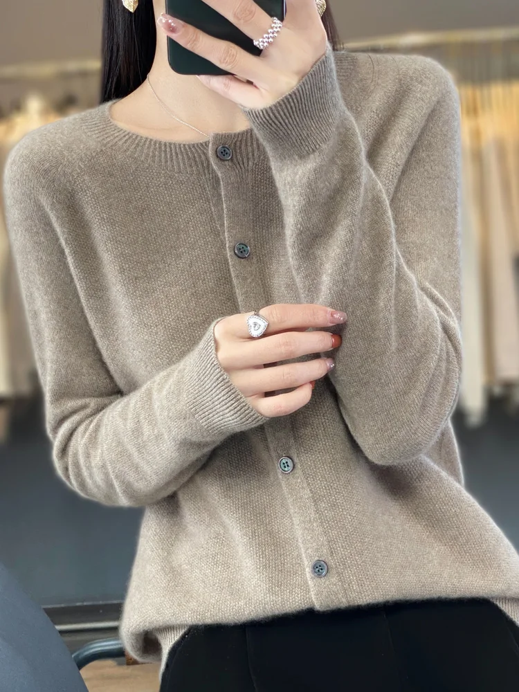 Cardigan in lana da donna nuovo primavera e autunno, maglione base ampio girocollo casual alla moda