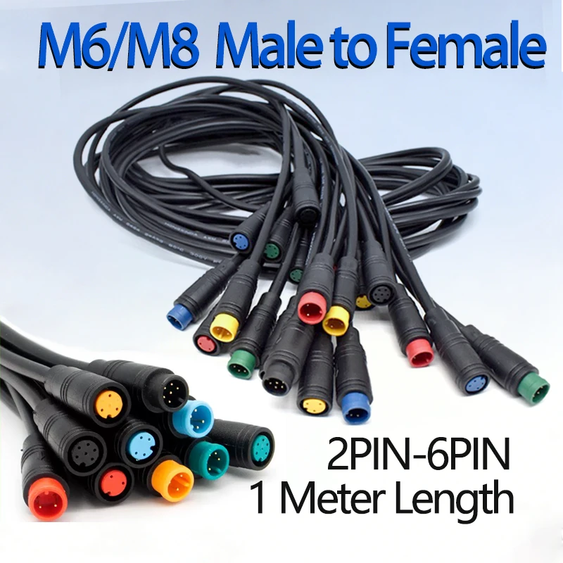 M6 M8 2 3 4 5 6 Pin Male to Female Ebike Electric Butt Cable Plug Connector Scooter Brake Waterproof Signal Sensor Cord 1 Meter