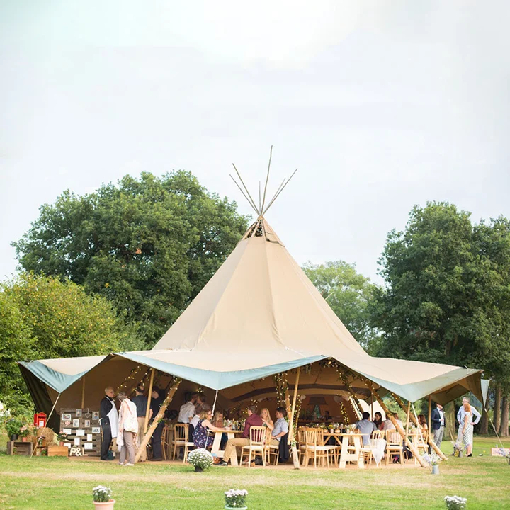 Giant White Tipi Wedding Tent Outdoor Party Marquee Premium Canvas Teepee with Wooden Frame for Ceremony Glamping Rental