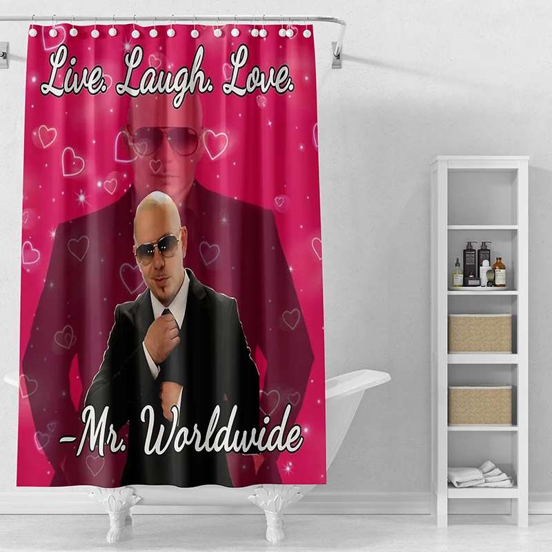 Gaslight Gatekeep Girlboss Mr Worldwide Says to Live Laugh Love Shower Curtain Set with Grommets and Hooks for Bathroom Decor