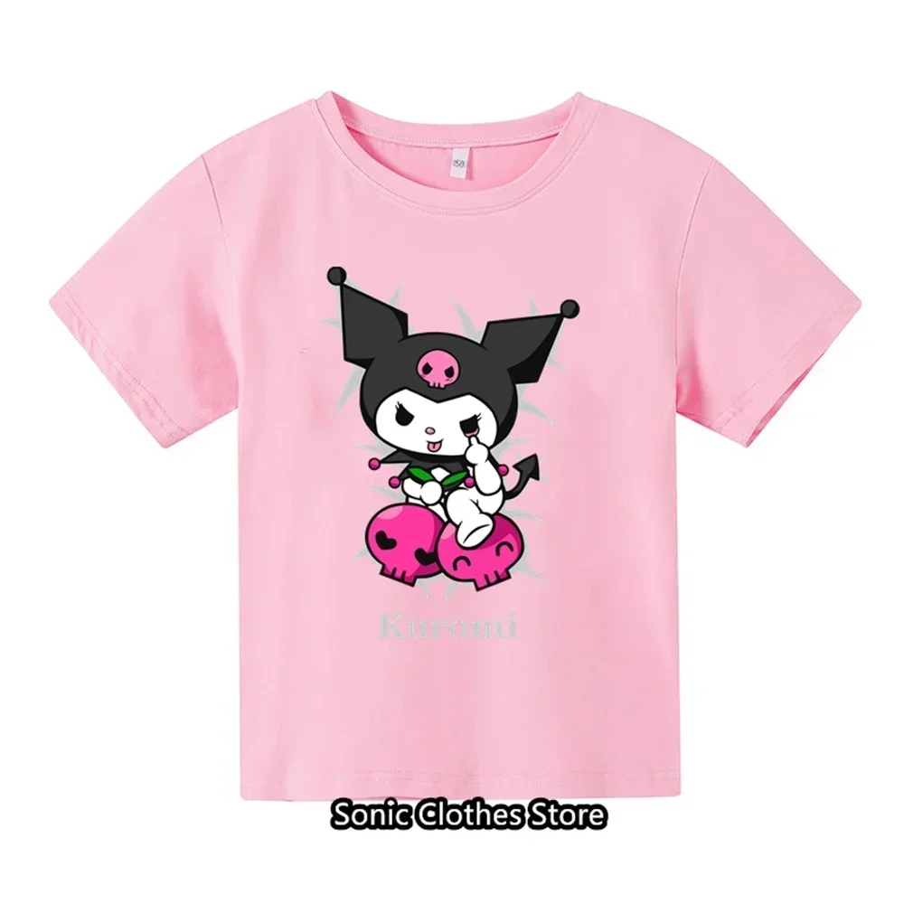 Summer Kawaii Kuromi T-shirt 3-14 Year Old Children's Cartoon Anime Pattern Children's Girls Boys Fashion Short Sleeves