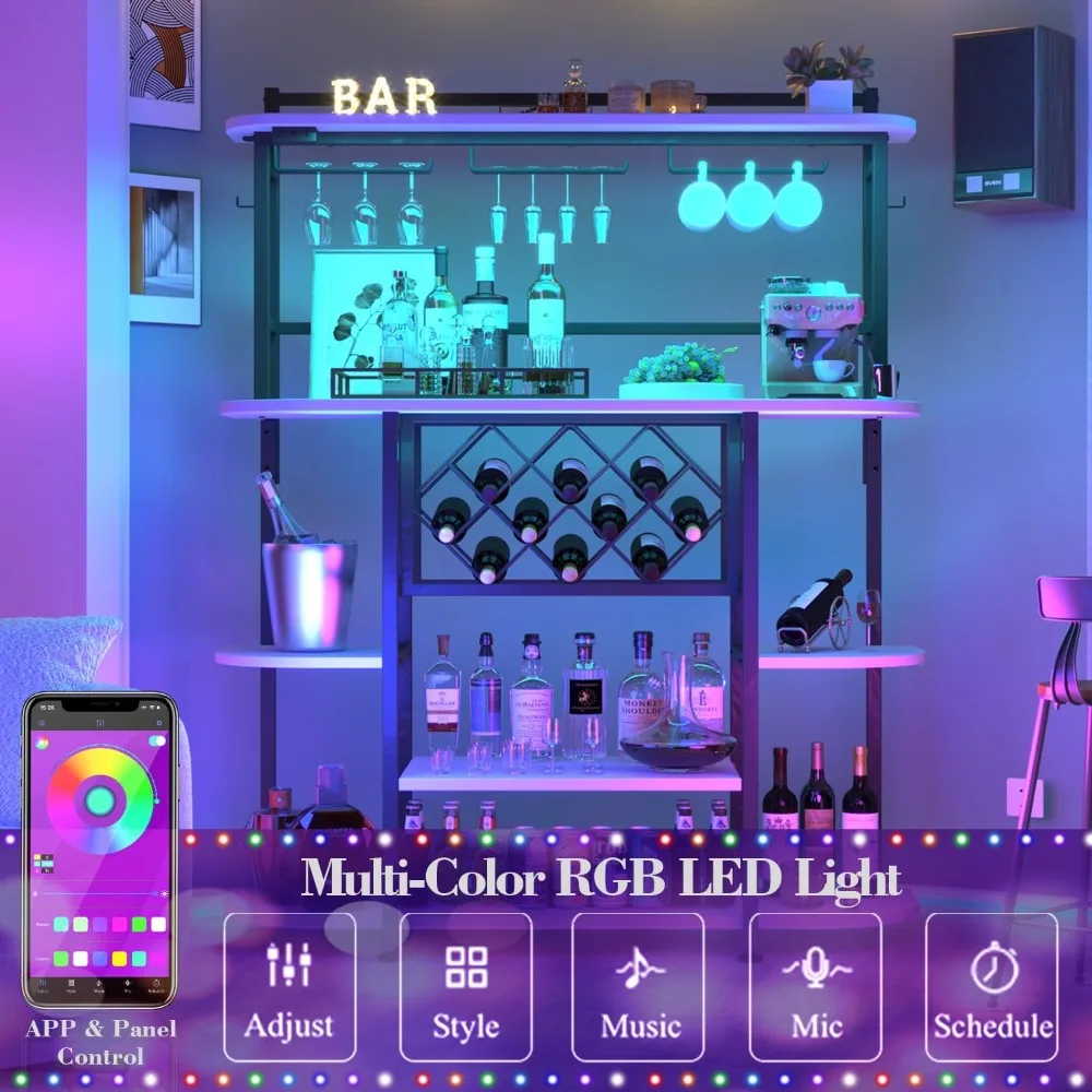 Wein regal mit LED-Licht, Steht isch schrank mit Glas halter, freistehende Regale für die Kaffee bar, 5-stufiger Schnaps schrank