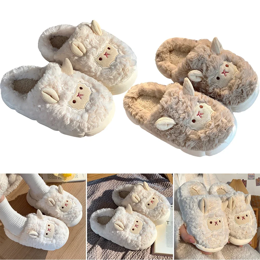 

Домашняя обувь без шнурков из овечьей плюша, Нескользящие туфли на плоской подошве, милые пушистые шлепанцы в стиле преппи, удобные для осени и зимы