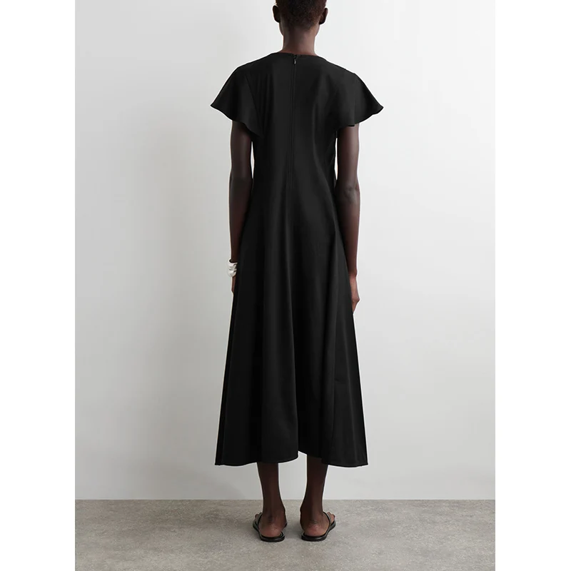 Zomer Nieuwe Dames Midi Dr Geplooide V-ne Stand pe Flng Sve 27284 Hoge Taille A-lijn Rok Polyestervezel