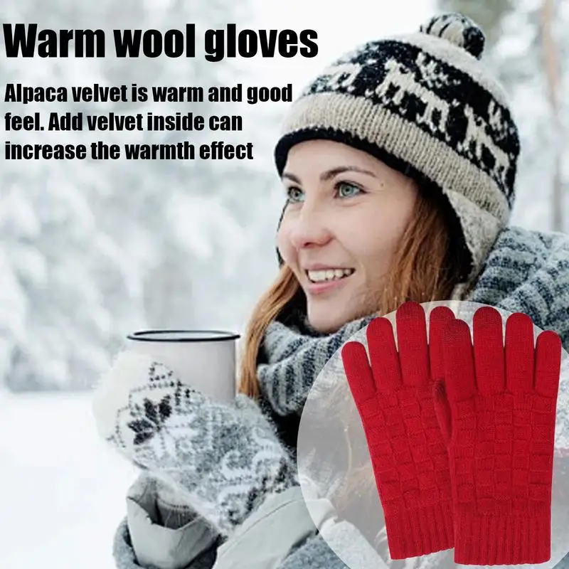 Touch Screen Winter Gloves Cold Weather Thermal Elastic Mittens Comfortable Winter Checkere Motorcycle Mittens For Cycling