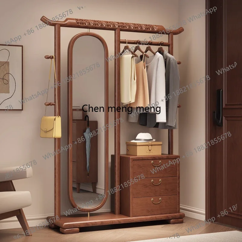

New Chinese solid wood floor-to-ceiling bedroom home with rotating mirror full-length mirror shelf