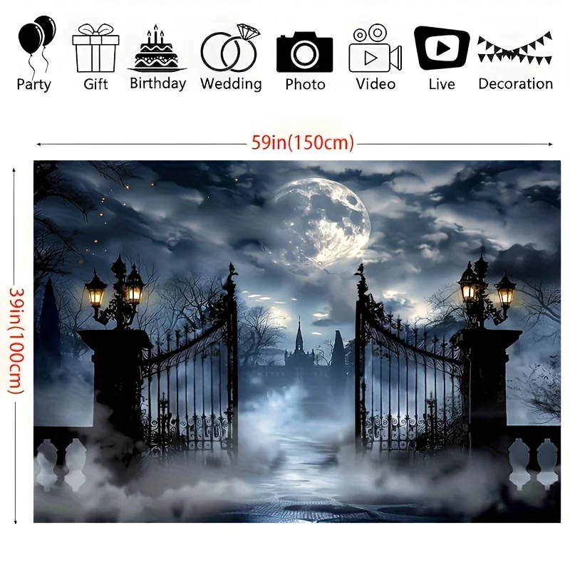 Dramatic Gothic Full Moon Tapestry Wall Hanging Art Fantasy Mysterious Gates Decor Mystical Mist Entrance Bedroom Living Room