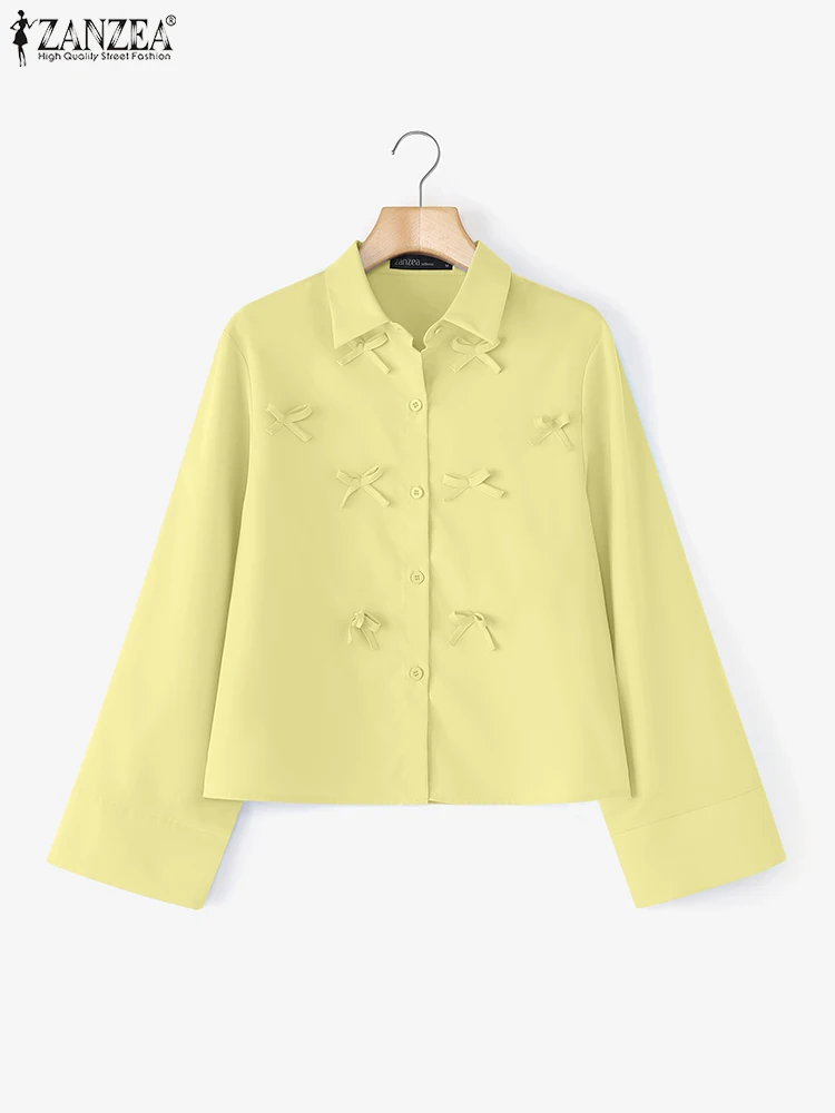 

ZANZEA Fashion Women Long Sleeve Shirts Solid Color Bow Blouse 2025 Elegant Office Lady Tops Autumn Korean Blusas Streetwear