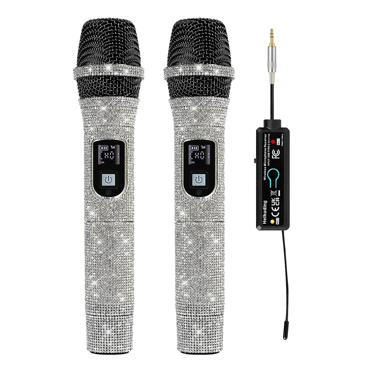 

Heikuding UHF Bling Crystal Wireless Microphone Universal Cordless Dynamic Handheld Mic for live streaming Sound Card and Mixer