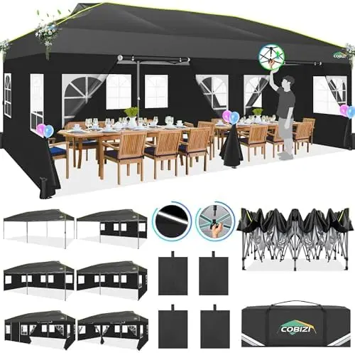 

10x20 Pop Up Canopy with 6 Sidewalls One Push Setup Outdoor Event Shelter Waterproof UPF 50+ Gazebo Tent with Carry