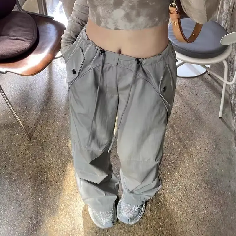 Women's Casual Wide Leg Workwear Trousers Drawstring Harajuku Loose Fit Pants Men's High Street Design Comfortable Lazy Style