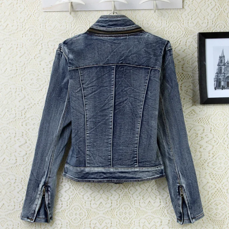 Women's Retro Denim Jacket, Female Slim Coat, Long-Sleeved Tops, Short Stretch Cowboy Jackets, Spring Costume, Autumn 2023