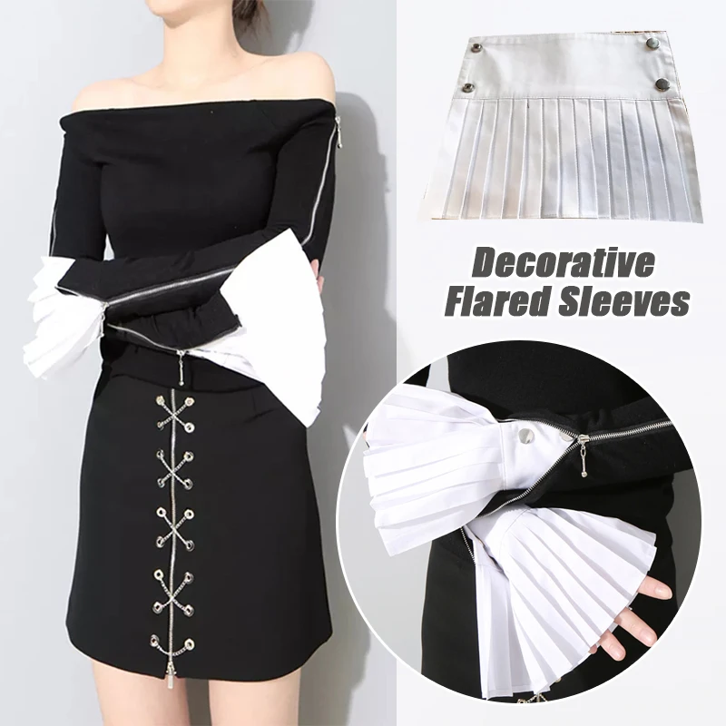 

Women's Fashion Ruffle Cuffs Solid Color Versatile Pleated Fake Cuffs Removable Spring Autumn Shirts Decorative Horn Gloves