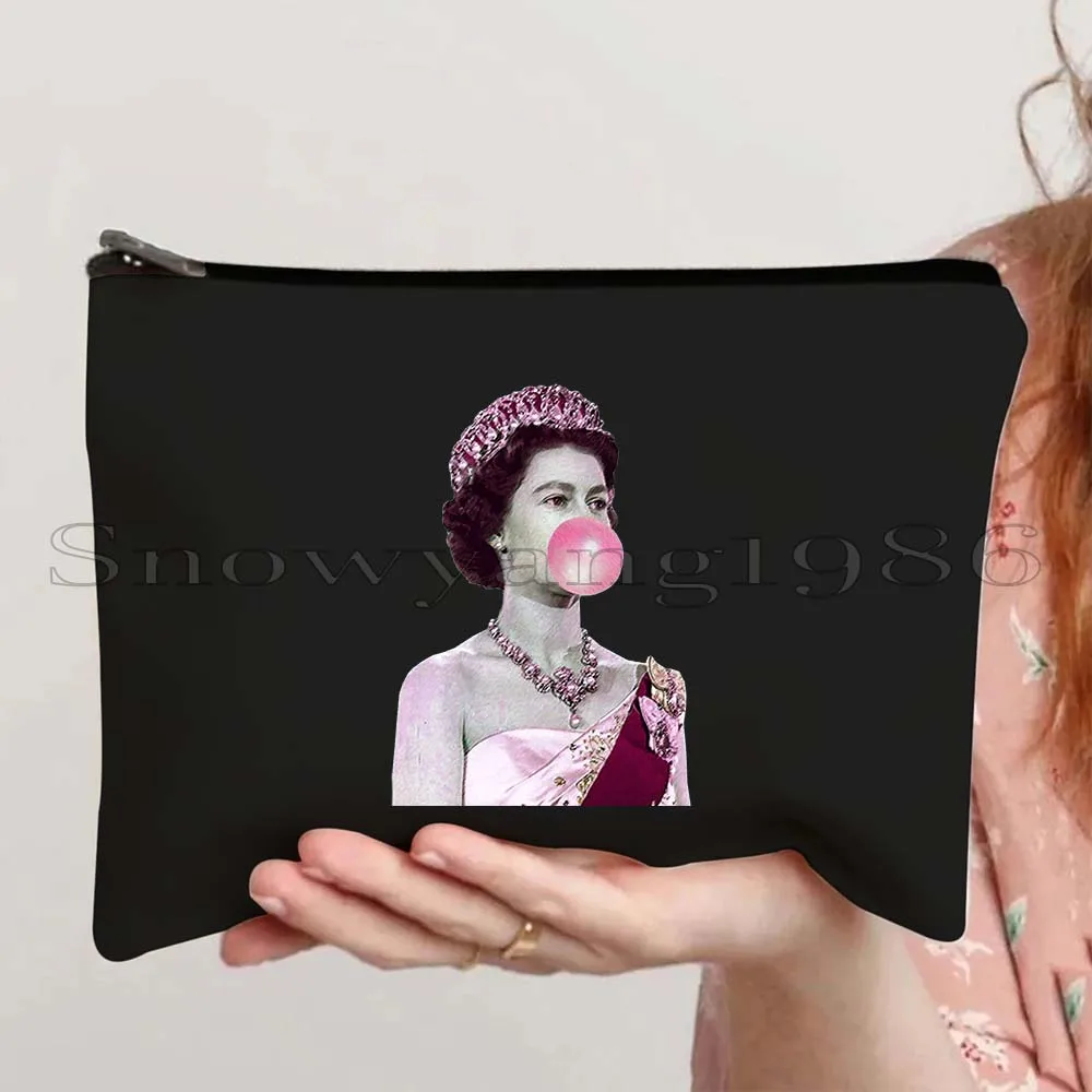 Queen Elizabeth II Portrait Gifts England Flag British Cosmetic Bag Makeup Travel Toiletries Organizer Storage Pouch Pencil Case