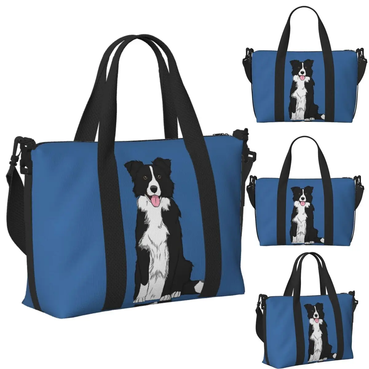 

Custom Border Collie Beach Travel Bag Large Capacity Tote Bags for Gym Yoga Women Shopping Duffle Shoulder Bag