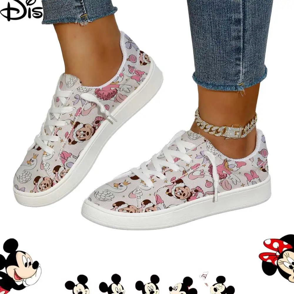 

Женские низкие кроссовки Disney Minnie Daisy с розовым мультяшным принтом, повседневная удобная обувь