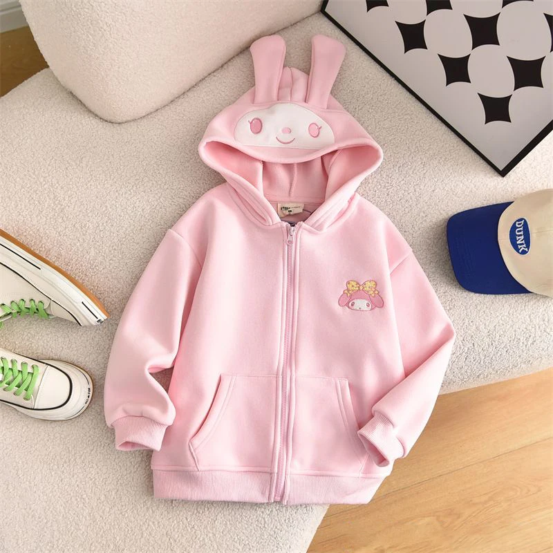 Kawaii Sanrioed Frühling und Herbst Neue Kinder Zipper Mantel Niedlichen Cartoon My Melody Cinnamoroll Kuromi Mit Kapuze Casual Hoodie