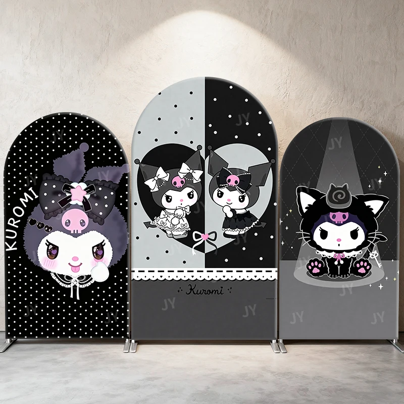 

Sanrio Kuromi Black White Lolita Arch Backdrop Cover Elegant Cute Festive Scene For Kids Birthday Baby Shower Photo Booth Decor