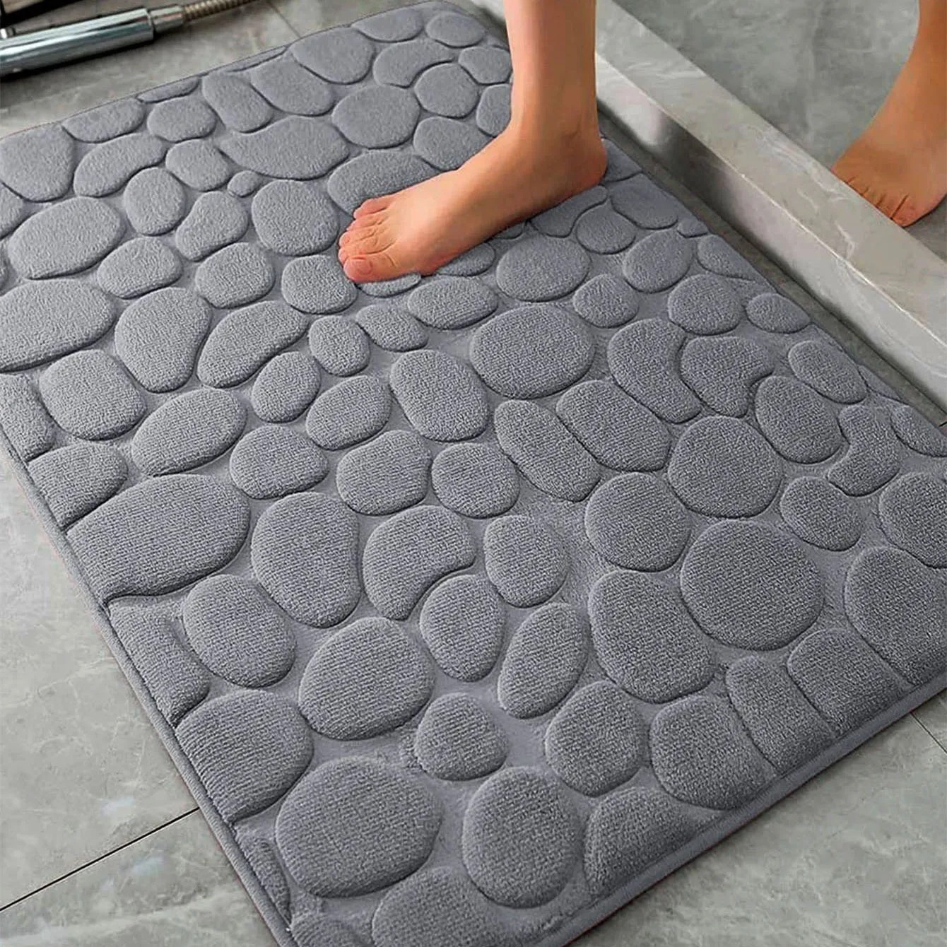 

3D Non Slip Bathroom Mat Cobblestone Embossed Bath Mats Absorbent Doormat Carpet Door Floor Mats Machine Washable Quick Drying