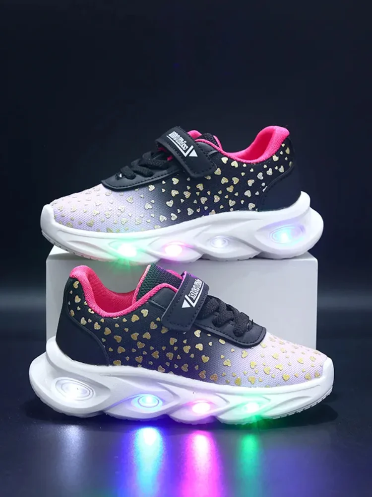 Chaussures décontractées pour enfants, baskets d'extérieur légères à Led, respirantes, antidérapantes, noir, bleu, rose, taille 21-30, printemps