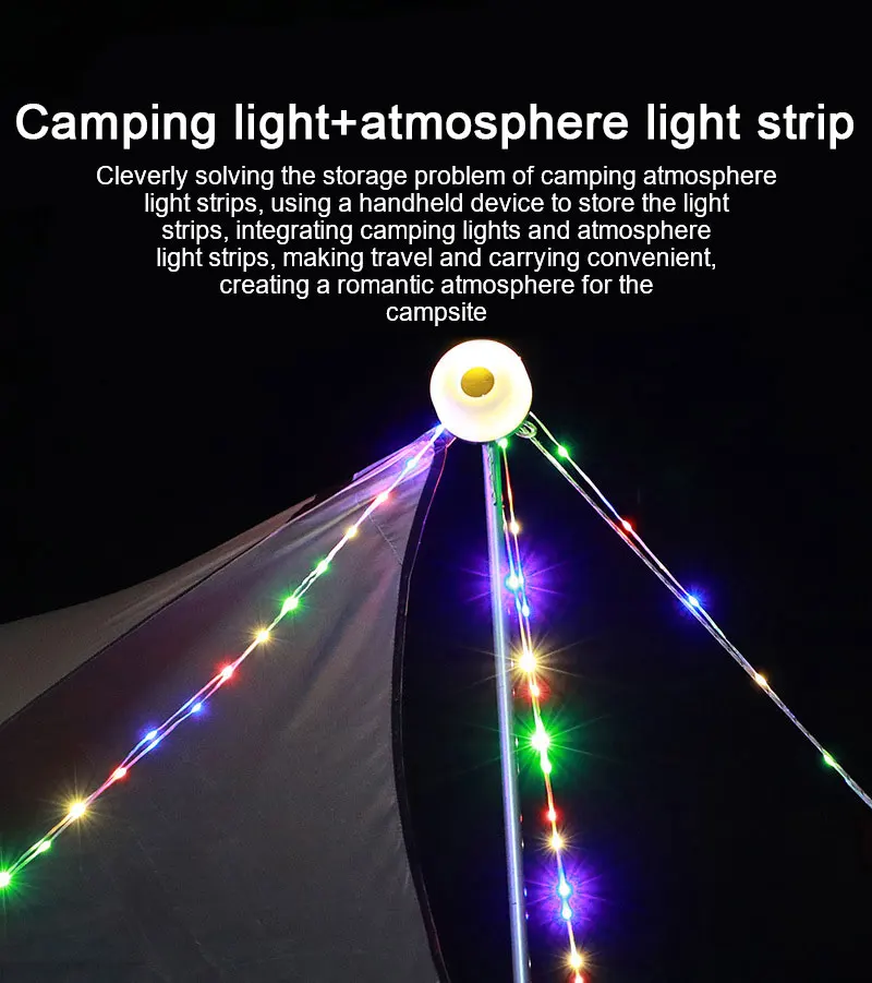 LED Light String Portable Camping Lights 1800mAh Rechargeable 8m Outdoor Atmosphere Tent Wedding Christmas Decor Strip Star Lamp