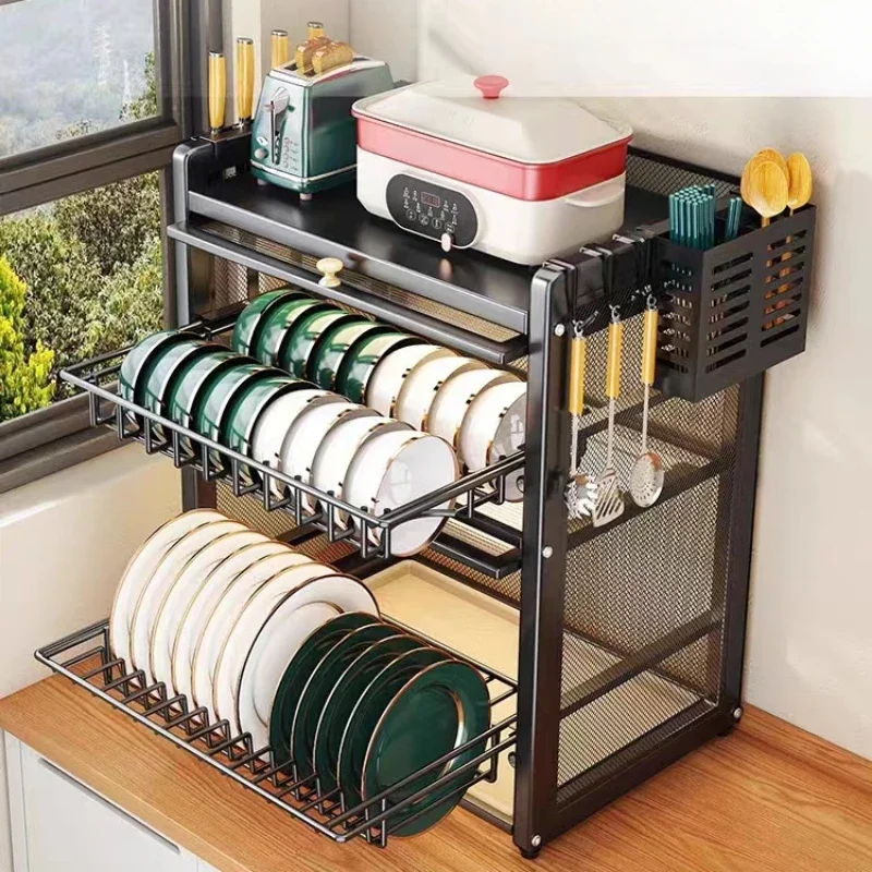 Dustproof Kitchen Dustproof Bowl Drying Rack, Counter Dishwasher Organizer with Chopstick Cage, Tableware Basket