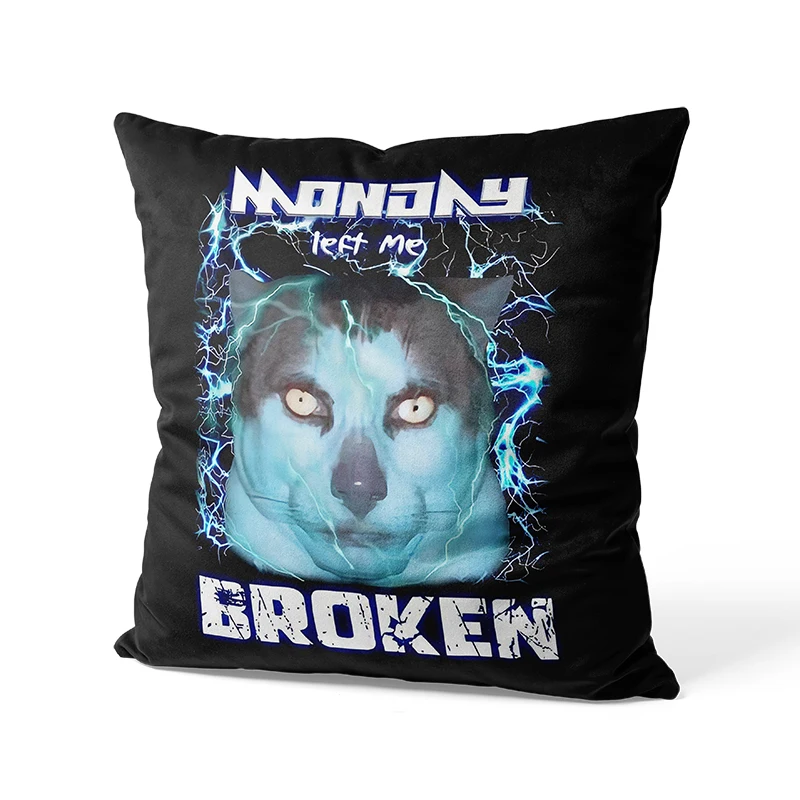 Aertemisi 18'' x 18'' Monday Left Me Broken Cat Meme Square Throw Pillow Cushion Covers Cases Pillowcases Cushions 45cm x 45cm