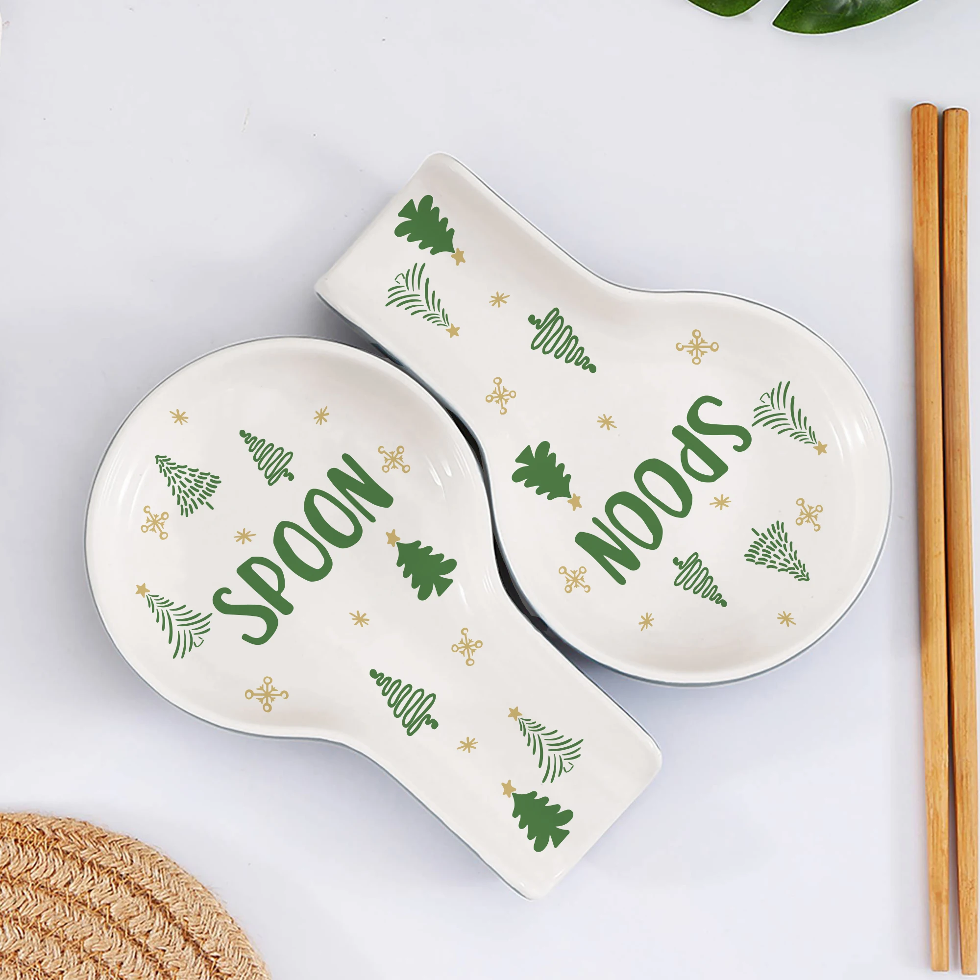 

1 шт., керамическая подставка для ложки, рождественская елка, снежинка, белый декор для кухонной столешницы, держатель для кухонной ложек для ложек и лопаток