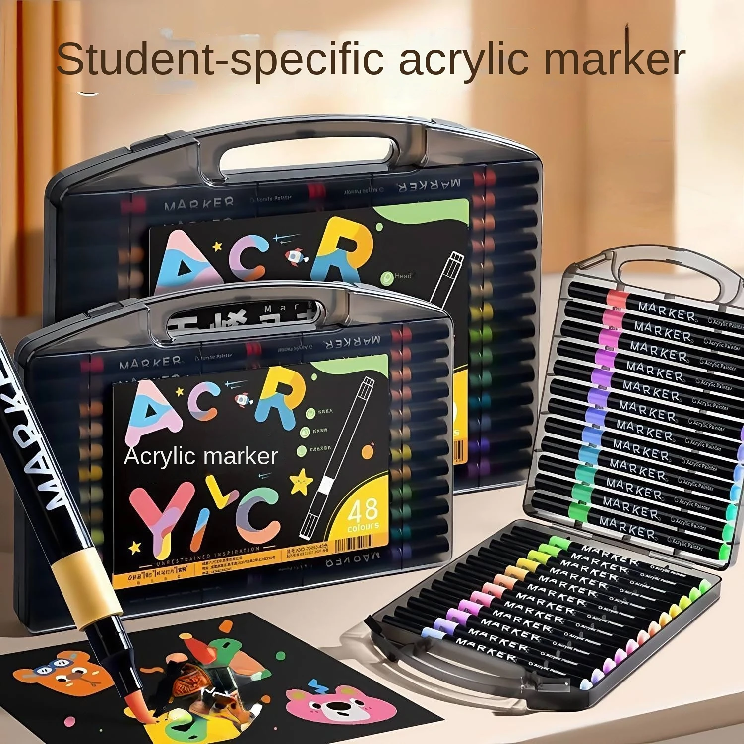 24/48/60/80 لون مجموعة أقلام تحديد أكريليك مقاوم للماء وغير شفاف ورقة تكويم أقلام للأطفال والطلاب