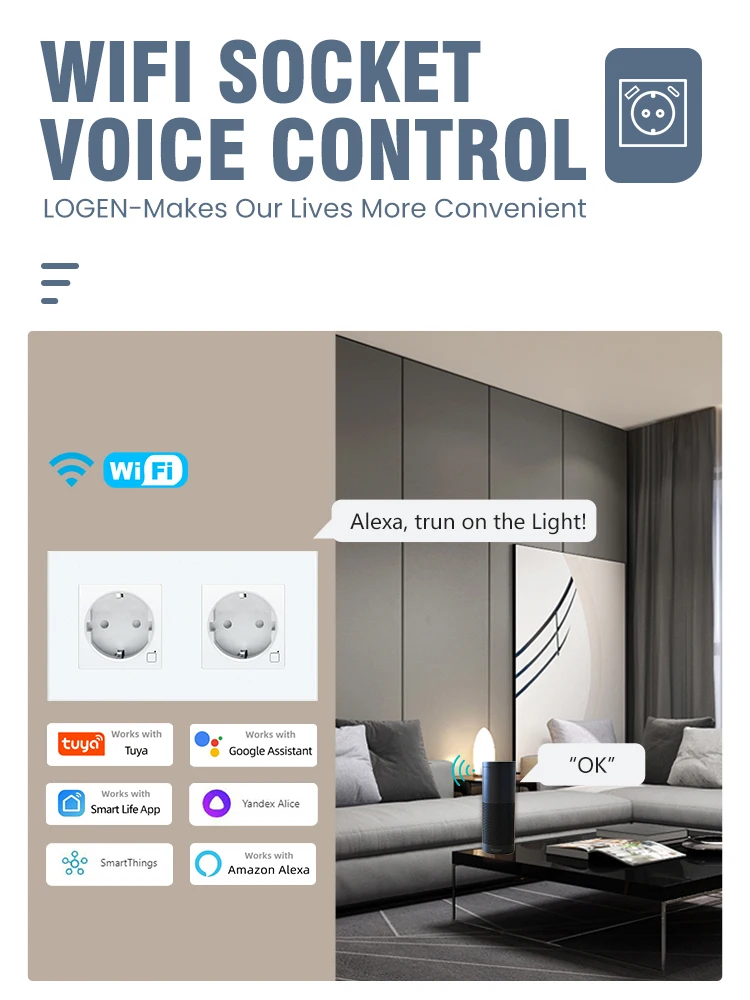 LOUYSGEN Wifi Wall Socket EU Ports Double Triple Smart Sockets WIth USB Type-C Timer Schedule Tuya Alexa Need Neutral Wire