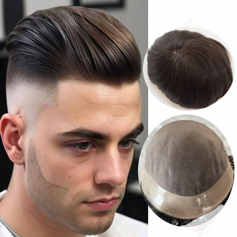 

Мужской парик, парик из натуральных человеческих волос, дышащий моно парик, прочный мужской капиллярный протез для волос, мужская система замены волос