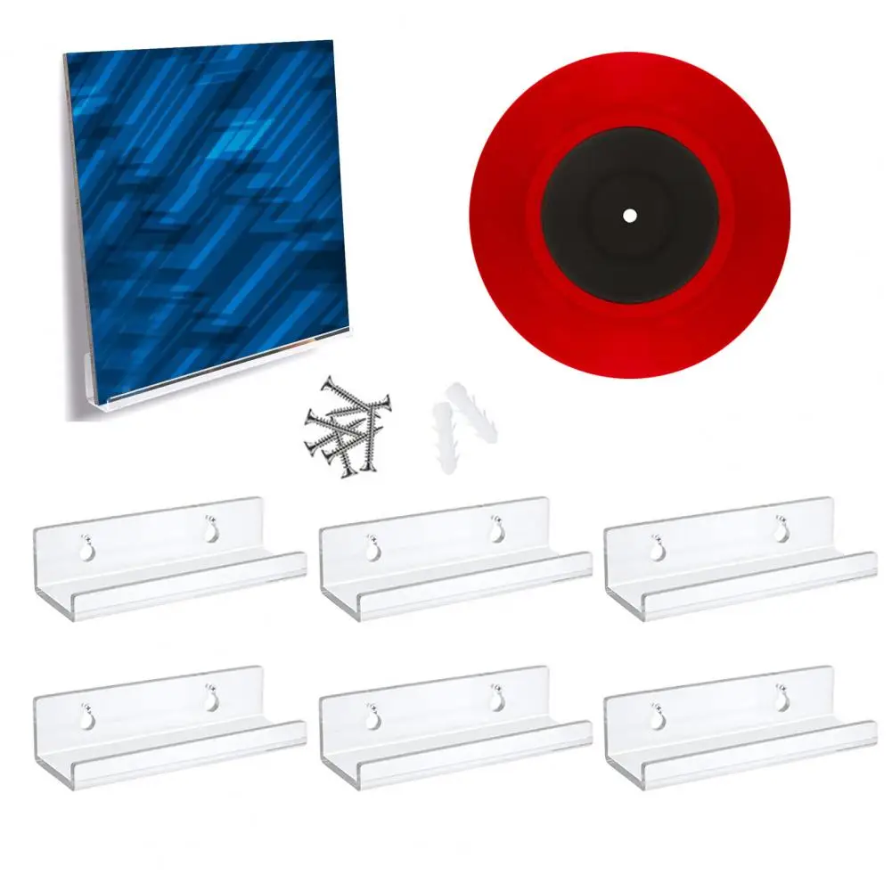 1Pc/6Pcs Clear Acrylic Vinyl Record Shelf Wall Mount Sleek Music Album Display Floating Shelves Record Holder