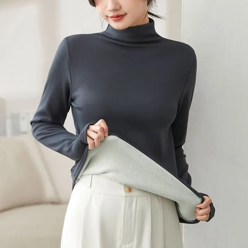 

Woman Warm Half High Collar Modal Bottoming Shirt Female Autumn Winter Stand Slim Top Long Sleeve T-shirt Inner Tops G638