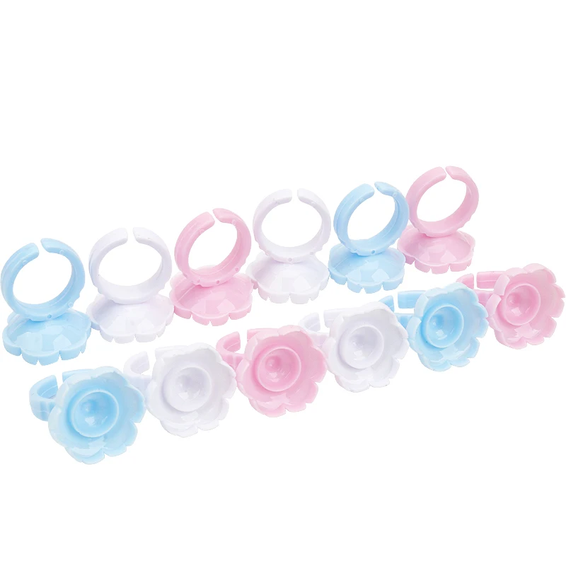 100 Stück Einweg-Wimpernverlängerungs-Kleberinge, Tattoo-Pigmentbehälter, Blumenförmige Becher, Wimpernlifting-Make-up-Werkzeug – Detail 4