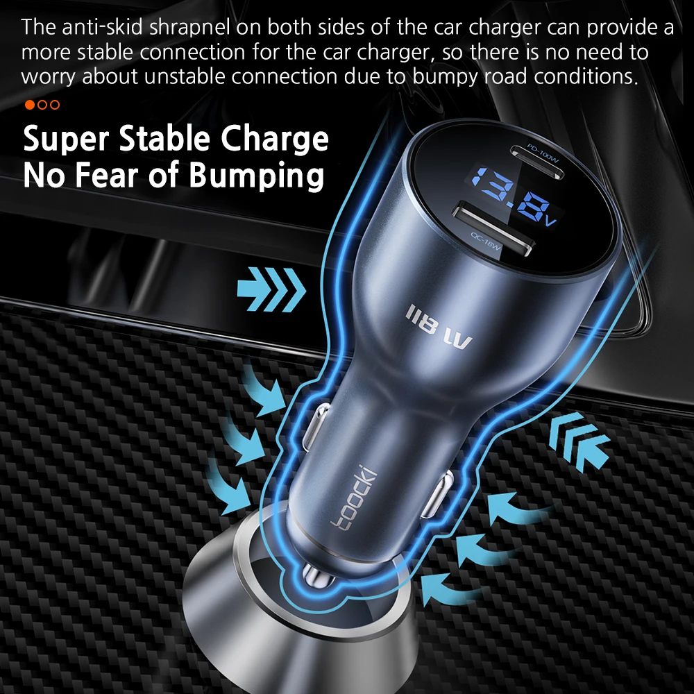 Toocki PD 118W USB C Car Charger QC 4.0 PD3.0 Type C Fast Charging Phone Charger For iPhone 13 12 11 Xiaomi Samsung Poco Huawei