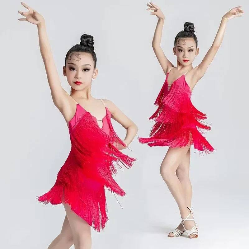 Mädchen Pailletten Junior Club Latin Dance Kleider Kinder Quasten Moderne Ballsaal Latino Kleider Kinder Tanzen Outfits Fransen