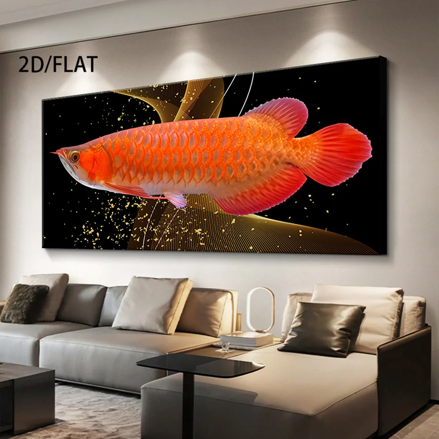 Frameless Canvas Poster, Nordic Arowana Fish, Modern Minimalist Animal Print, Horizontal Wall Art for Living Room, Dining Room,