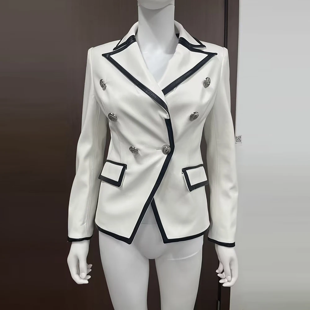 TWOTWINSTYLE Colorblock Casual Blazers For Women Notched Collar Long Sleeve Tunic Patchwork Buttons Chic Blazer Female Clothing