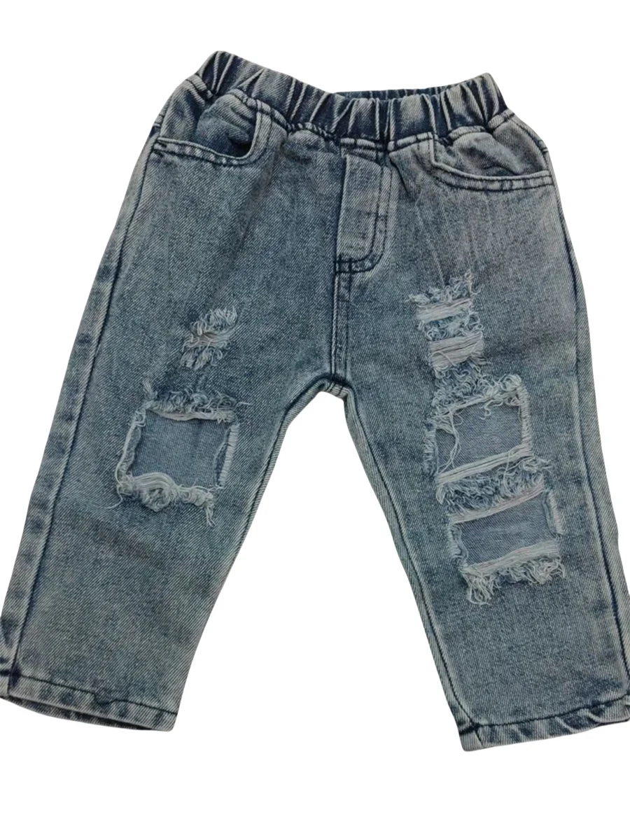 Baby Jeans Toddler Newborn Baby Boys Girls Elastic Waist Destroyed Ripped Denim Jeans Bottom Pants with Holes