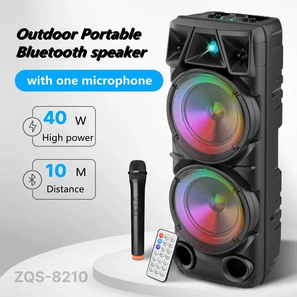 Outdoor Portable Bluetooth Speaker Dual 8-inch Soundbox Square Dance Subwoofer 360 Stereo Wireless Bass with Microphone Boombox