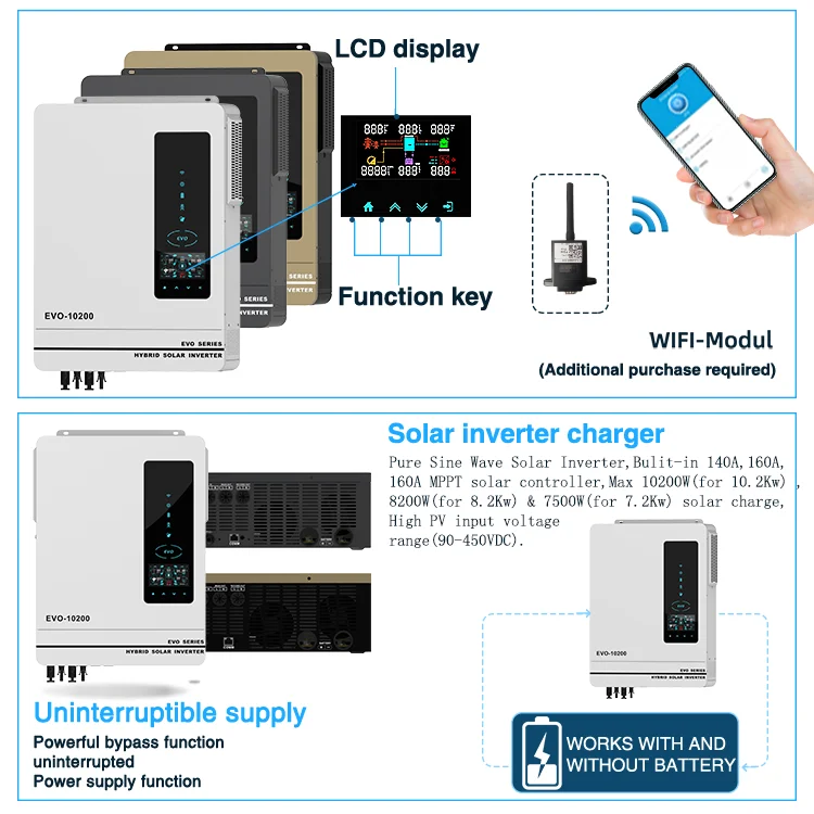 YYHC On-grid Off-grid Inversor Solar Híbrido, 7.2Kw 8.2Kw 10.2Kw 3 Fase