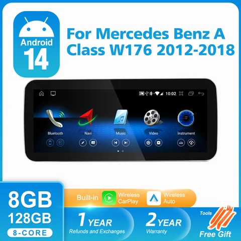 GPS 멀티미디어 플레이어 내비게이션 스테레오 모니터, 메르세데스 벤츠 A 클래스 W176 2012-2018 용, 자동 라디오 카플레이 화면, 안드로이드 14