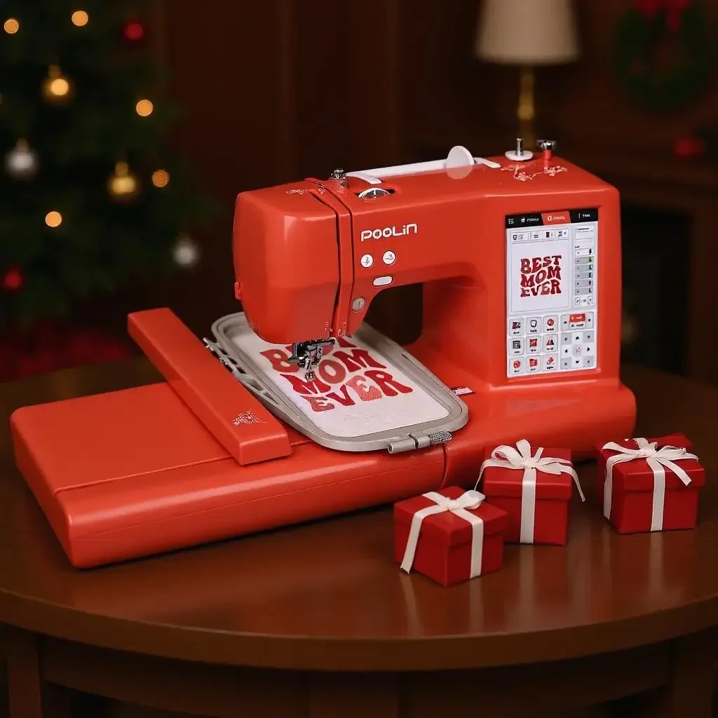 POOLIN EOC05-RE Computerized Embroidery Machine Include Threads&Tear Away Stabilizer&Bobbin——Ideal Christmas Gift