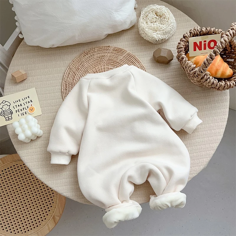 Autumn Winter Babys Fleece Warm Onesie Newborn Cartoon Bear Jumpsuit   Kids Cute Crawling Suit Baby Thicken Clothes for 0-2Years