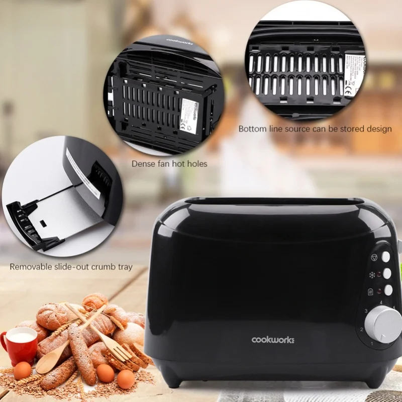 900W Household Toaster With Wide Slots 2 Slice Light Food Breakfast Machine For Home Kitchen Use