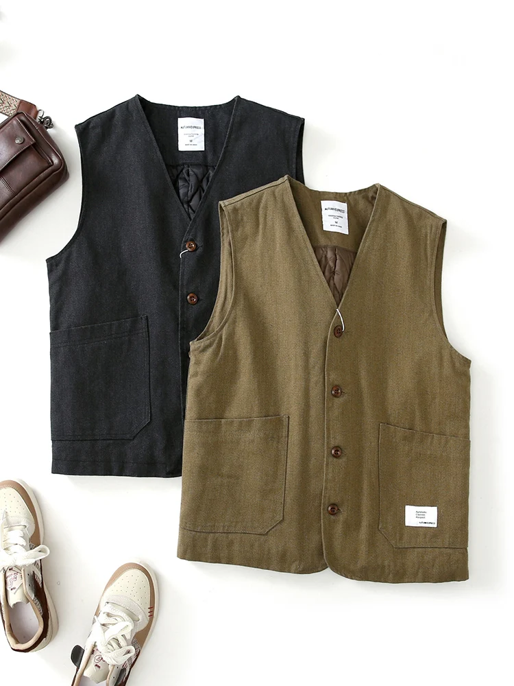 

Waed Cotton Vest Men's Thiened V-ne Workwear Jaet Youth ular Loose Fit Polyester Fiber Winter Casual Vest