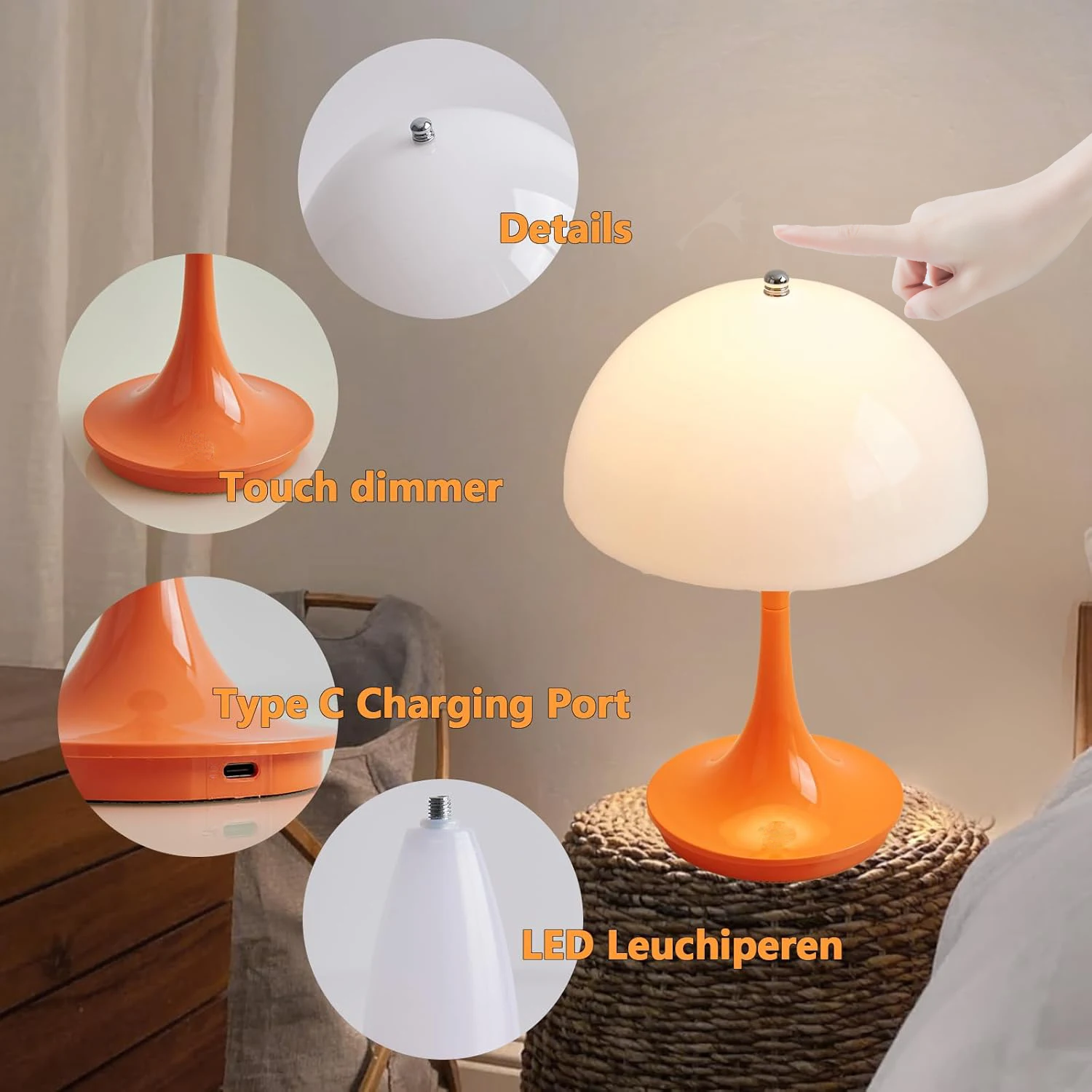 Mushroom 3color Dimming Rechargeable LED Table Lamps Decoration Night for Hotel Portable Night Light Simple Modern Decoration