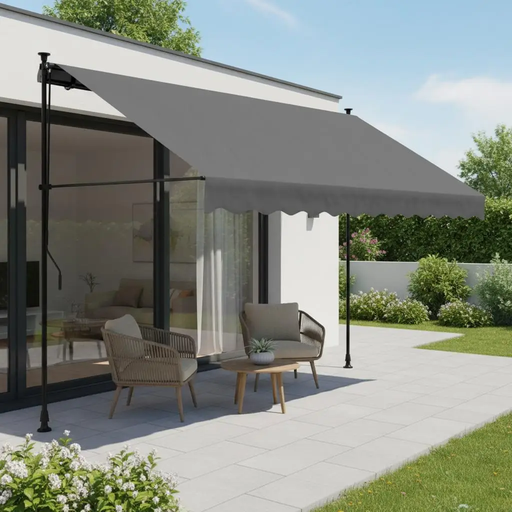 Toldo retráctil antracita de 300x150 cm en poliéster con estructura de acero - Resistente a los rayos UV para balcón, terraza y cafetería